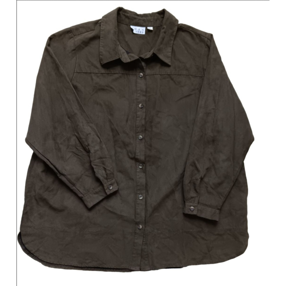 Women's Joan Rivers Button-Up Shirt Size 1X Olive Green.